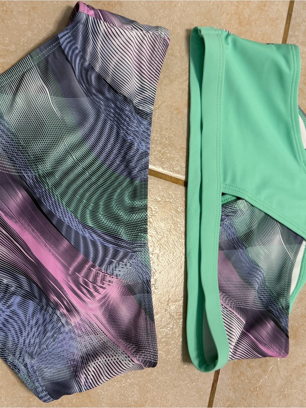 Reebok Girls Swim Bikini Bottoms in Mint Green and Multi-Color Print